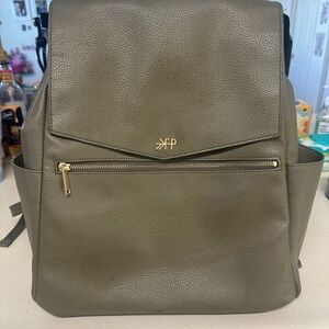 Freshly Picked Olive Green Leather Baby Bag Backpack